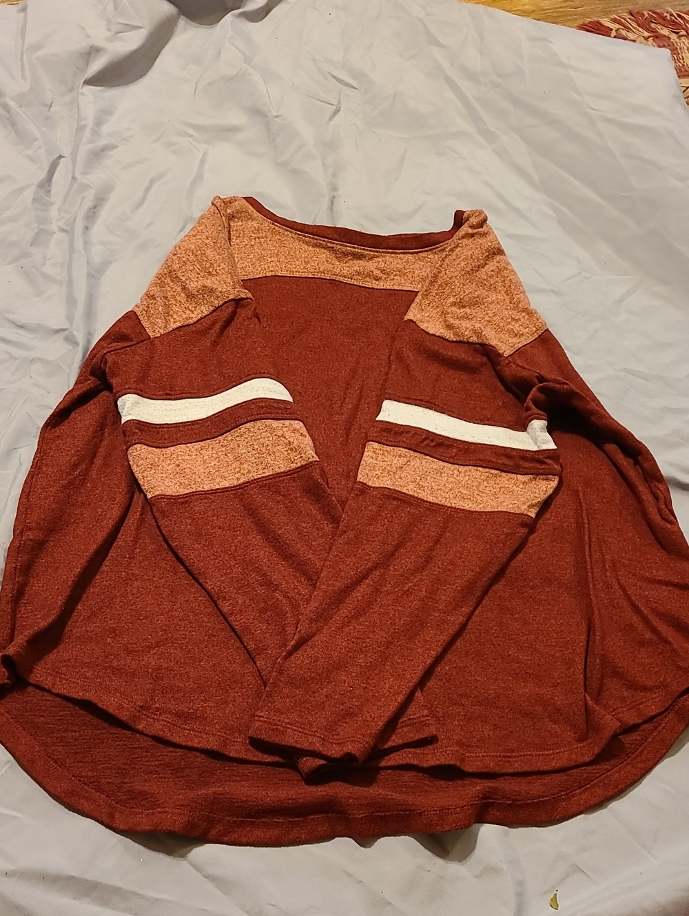 SO Maroon and Light Maroon Colorblock Pullover with White Stripe Accents
